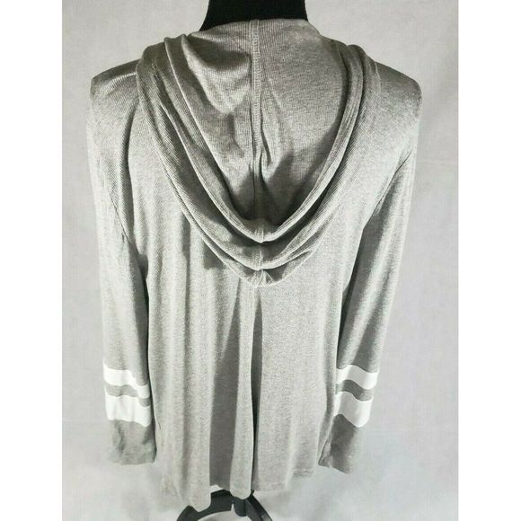 INC Womens Cardigan Gray Varsity Hooded Ribbed - Picture 3 of 8